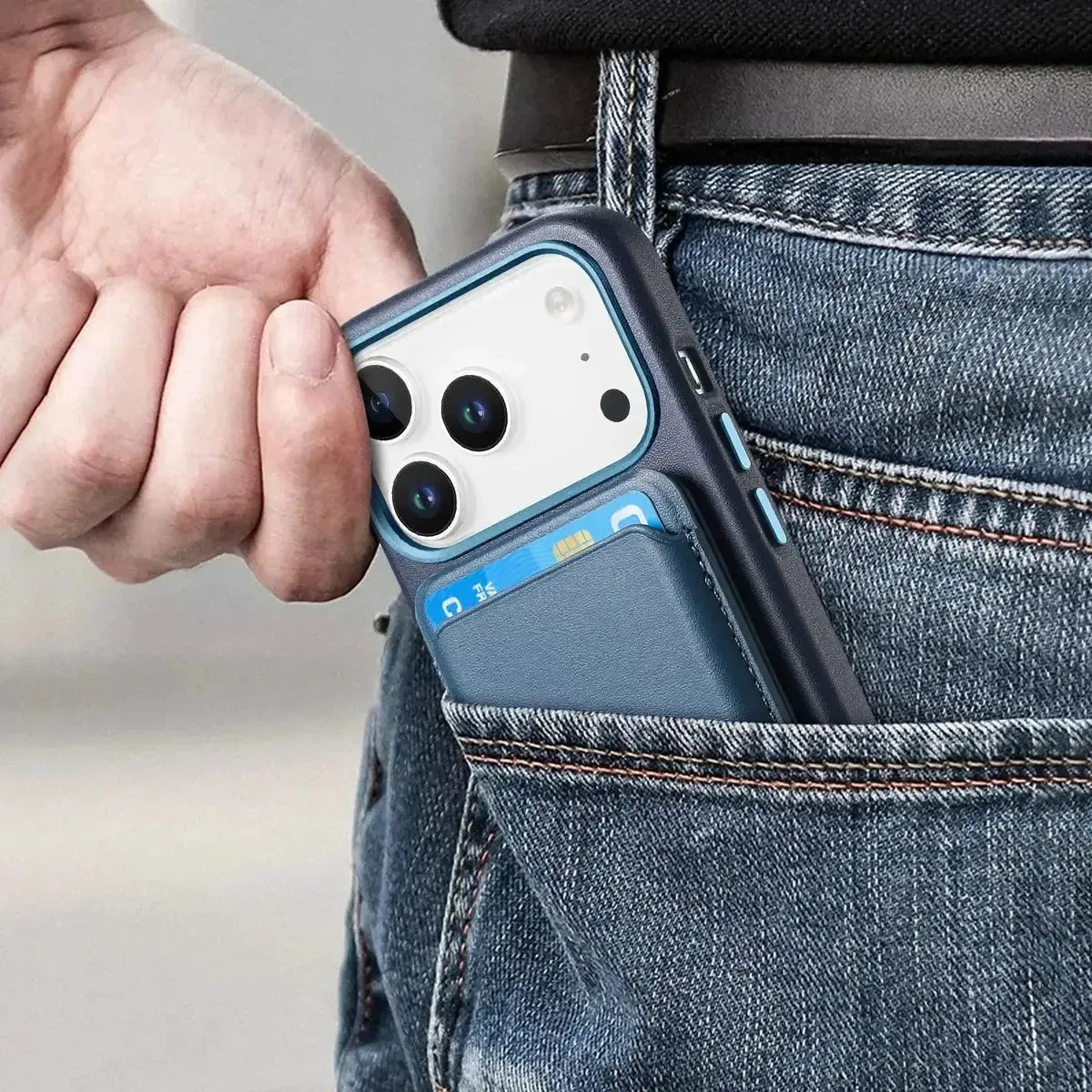 Caseles Full-Grain Leather iPhone Case with Card Holder, MagSafe Ready, Metal Buttons & Camera Bump Frame,Adrian at Caseles-iPhone 17 Pro Max, Black