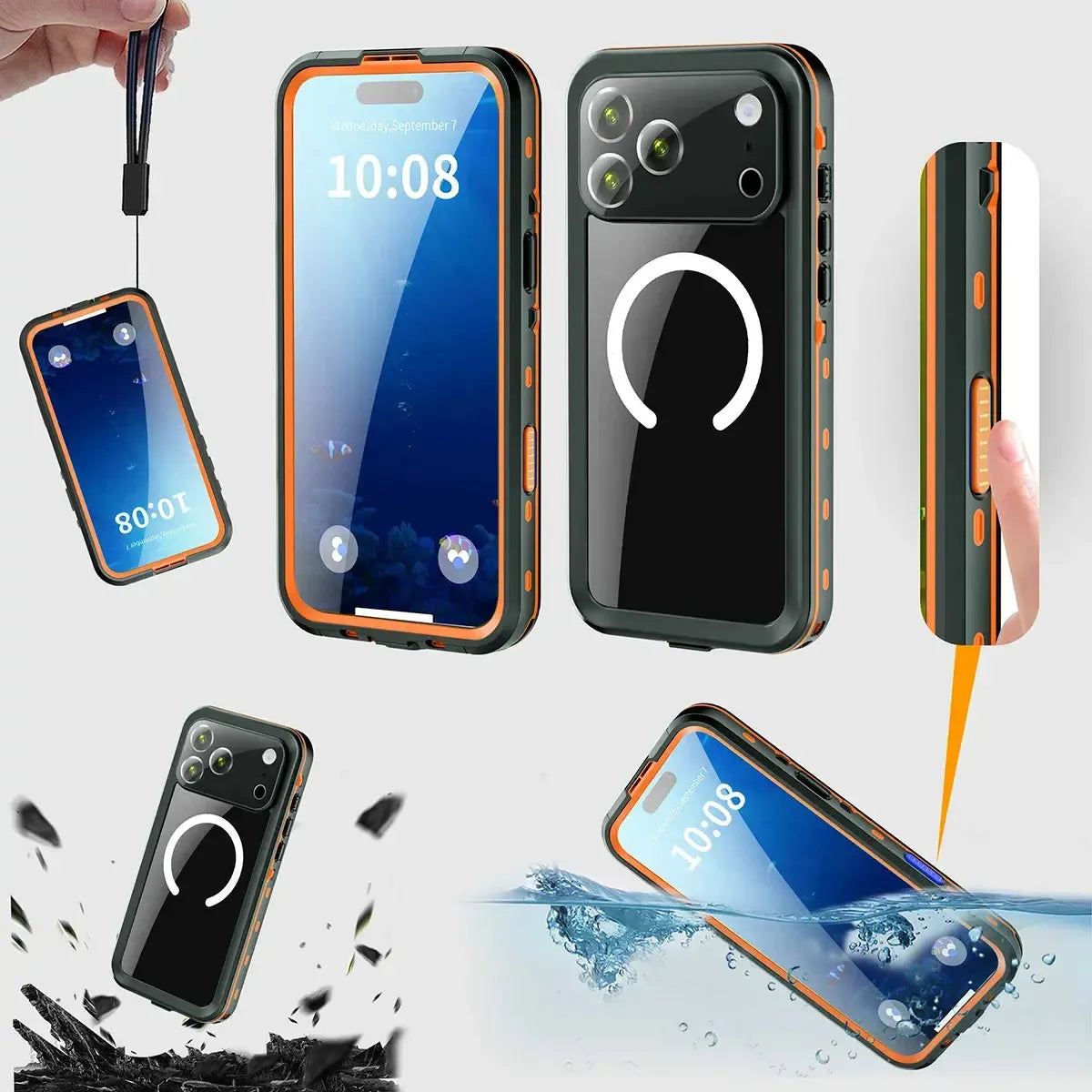 Buy IP68 Waterproof Phone Case, Support Magsafe, Built in Screen Protector, Full Body Heavy Duty Shockproof,Aiden at Caseles-iPhone 17 Pro Max, Black