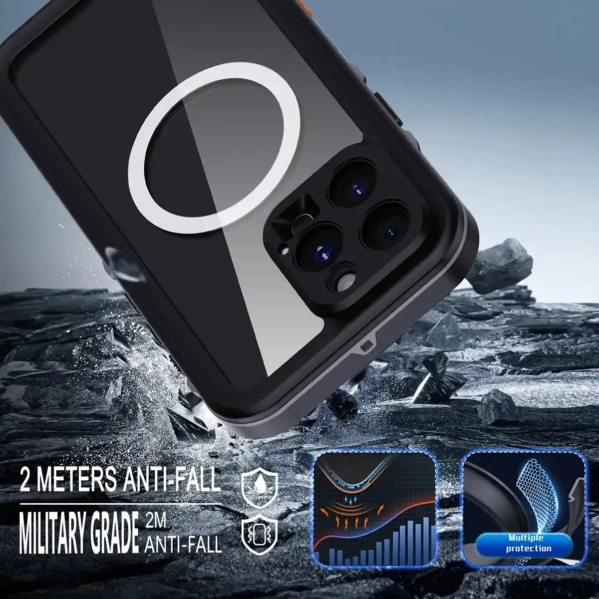 Buy IP68 Waterproof Phone Case, Support Magsafe, Built in Screen Protector, Full Body Heavy Duty Shockproof,Aiden at Caseles-iPhone 17 Pro Max, Black