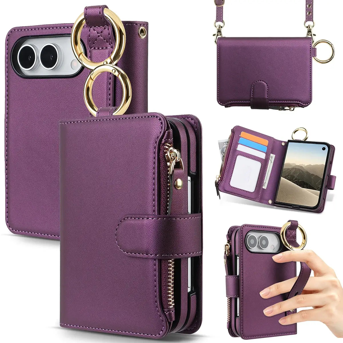 Buy Crossbody Wallet Case with Card Slots, Zipper Pocket & RFID Protection for iPhone Duo - CALLA at Caseles-iPhone Duo, Purple