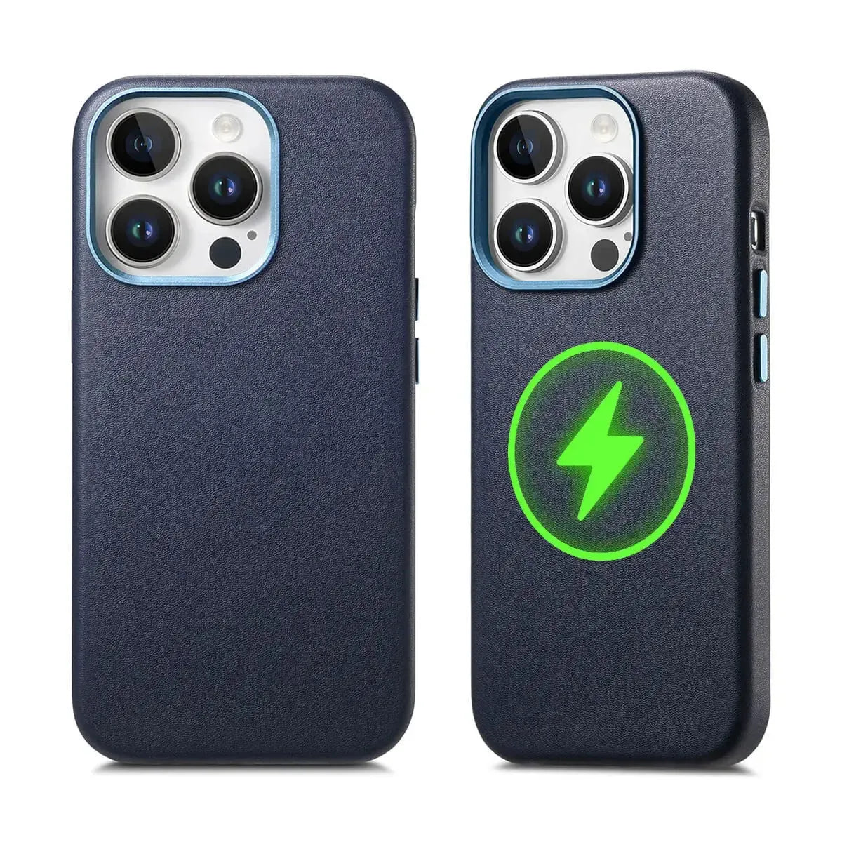 Buy Full-Grain Leather iPhone Case, MagSafe Ready, Metal Buttons & Camera Bump Frame,Andrew at Caseles-iPhone 16 Pro Max, Blue