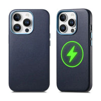 Buy Full-Grain Leather iPhone Case, MagSafe Ready, Metal Buttons & Camera Bump Frame,Andrew at Caseles-iPhone 16 Pro Max, Blue