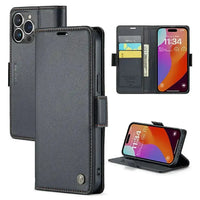 Buy Premium PU Leather Multi-Function Flip iPhone Case with Card Slots, Wallet Pocket, Kickstand, and Full-Body Protection, ARIA at Caseles-iPhone 16 Pro Max, Aria-Black