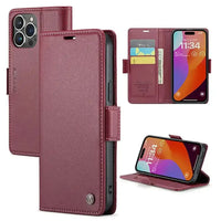 Buy Premium PU Leather Multi-Function Flip iPhone Case with Card Slots, Wallet Pocket, Kickstand, and Full-Body Protection, ARIA at Caseles-iPhone 16 Pro Max, Aria-Red