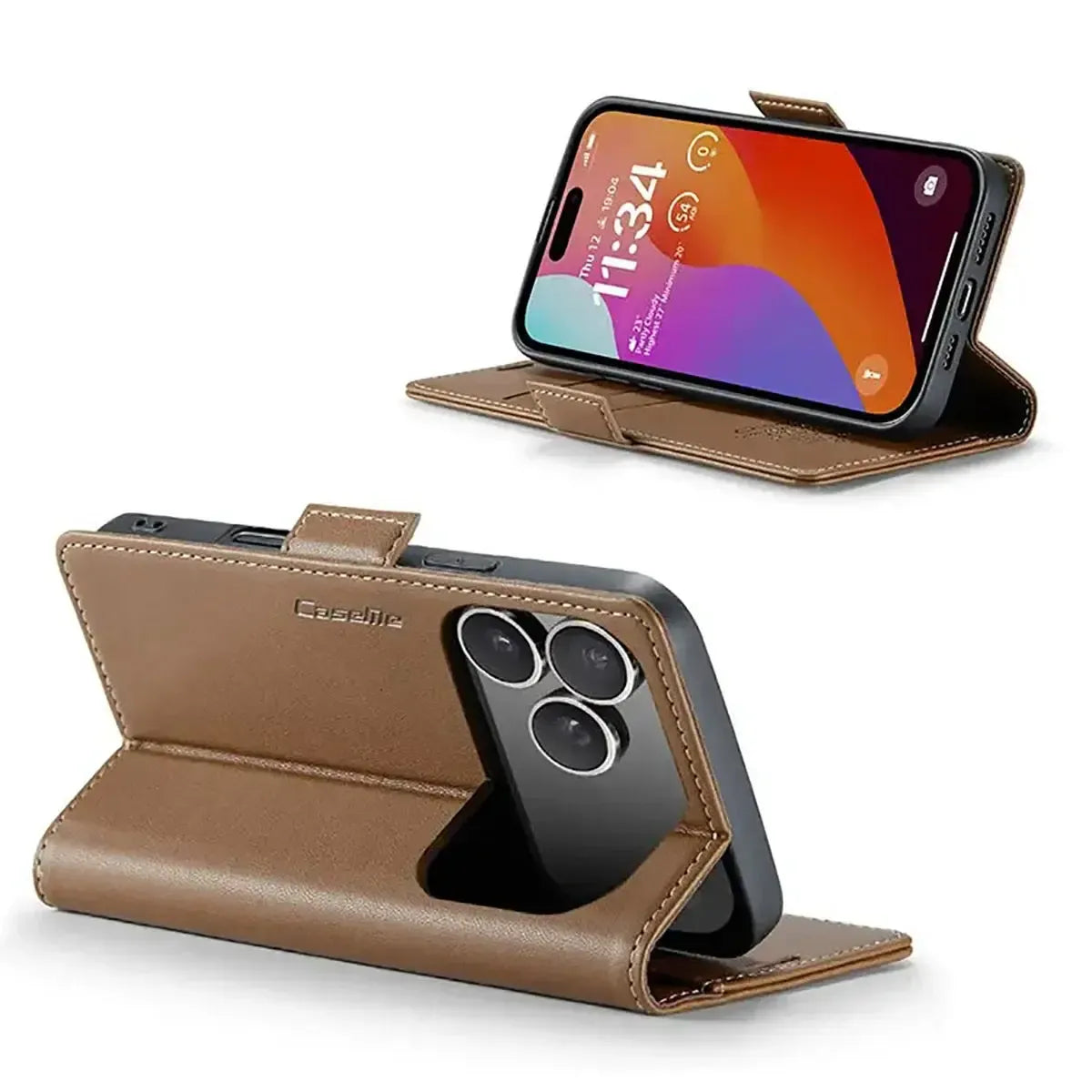 Buy Premium PU Leather Multi-Function Flip iPhone Case with Card Slots, Wallet Pocket, Kickstand, and Full-Body Protection, ARIA at Caseles-iPhone 17 Pro Max, Aria-Green