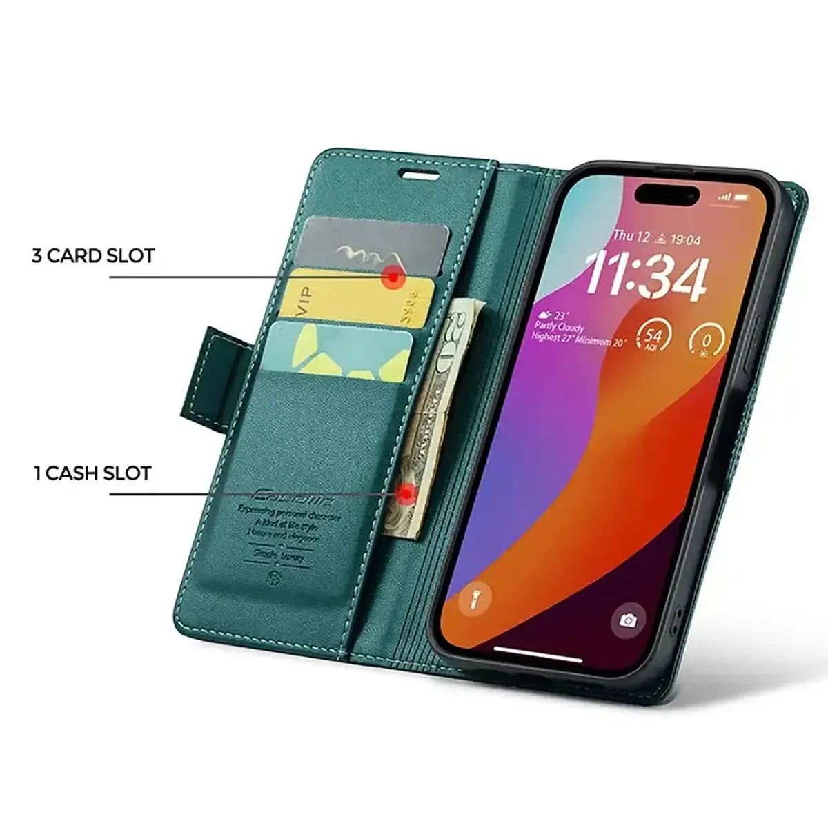 Buy Premium PU Leather Multi-Function Flip iPhone Case with Card Slots, Wallet Pocket, Kickstand, and Full-Body Protection, ARIA at Caseles-iPhone 17 Pro Max, Aria-Green