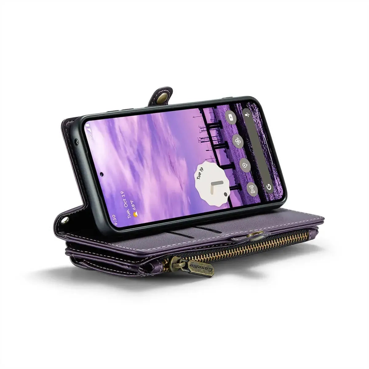 Buy Zipper Wallet Phone Case, RFID Blocking, Leather, Card Slots, for google pixel, Arora at Caseles-Google Pixel 9 Pro Fold, Aurora-Purple
