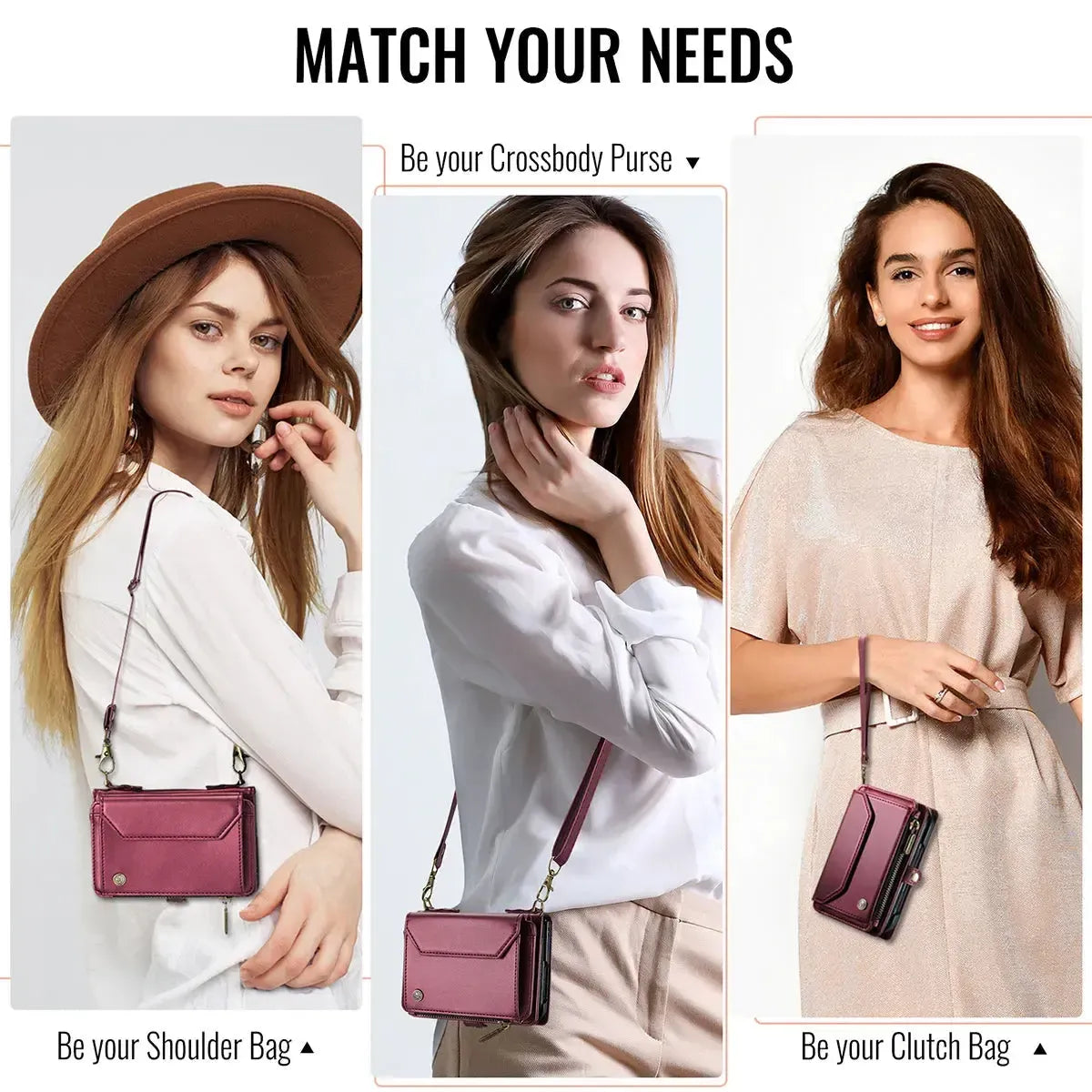 Buy Multifunctional Leather Crossbody Wallet Case with RFID Blocking & Wireless Charging for iPhone Duo - Aurelia at Caseles-iPhone Duo, Aurora-Purple
