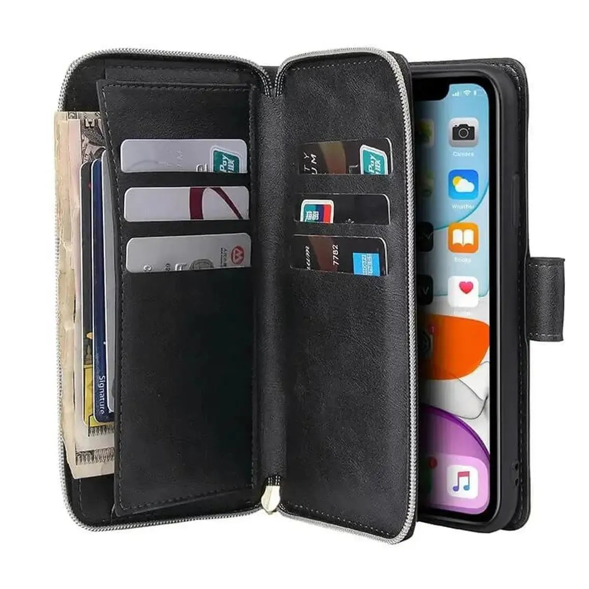 Buy Classic Wallet Phone Case, 9 Card Slots, Premium Leather, Credit Card Holder, Shockproof Case , BALDER at Caseles-iPhone 17 Pro Max, Balder-Black