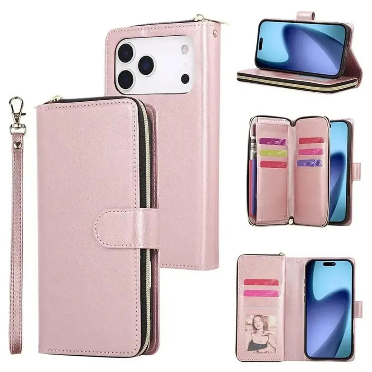 Buy Classic Wallet Phone Case, 9 Card Slots, Premium Leather, Credit Card Holder, Shockproof Case , BALDER at Caseles-iPhone 17 Pro Max, Balder-Pink