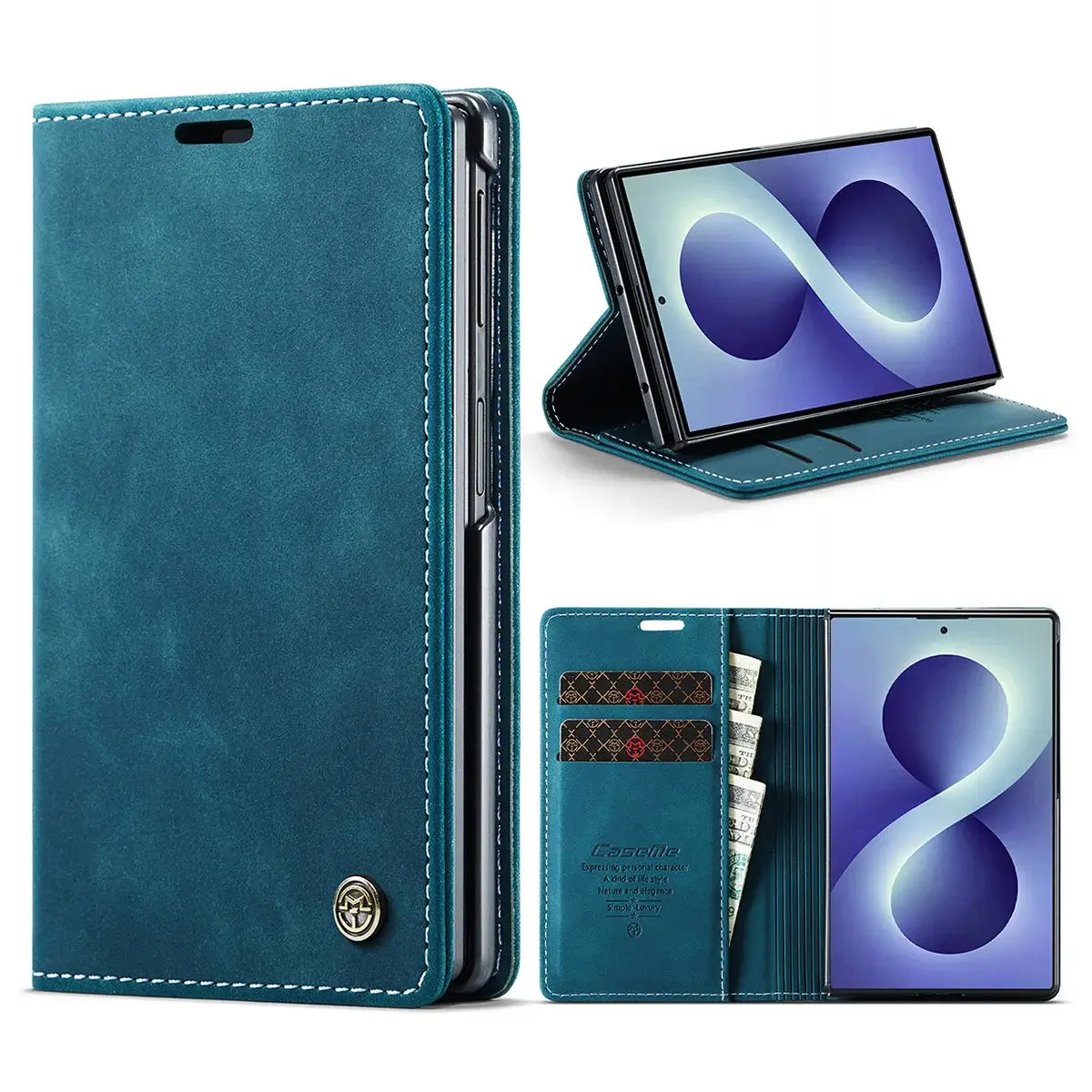 Buy Zipper Wallet Case for Galaxy Z Fold, Multi-Card Slots Leather Cover with Kickstand & 360° Full Protection - BERKELEY at Caseles-Samsung Galaxy Z Fold 8, BJM-Blue