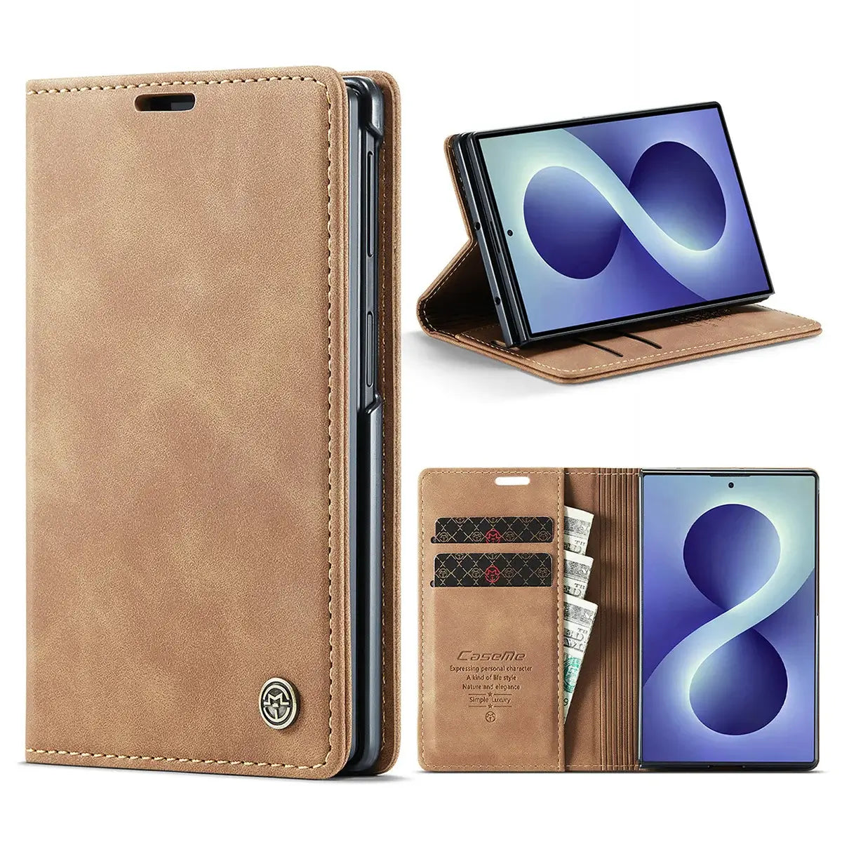 Buy Zipper Wallet Case for Galaxy Z Fold, Multi-Card Slots Leather Cover with Kickstand & 360° Full Protection - BERKELEY at Caseles-Samsung Galaxy Z Fold 8, BJM-Brown