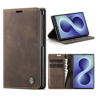 Buy Zipper Wallet Case for Galaxy Z Fold, Multi-Card Slots Leather Cover with Kickstand & 360° Full Protection - BERKELEY at Caseles-Samsung Galaxy Z Fold 8, BJM-Coffee