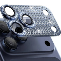Buy Luxury Bling Diamond Camera Lens Protector for iPhone, Sparkle Glitter Alloy Cover, HD Clear 9H Tempered Glass, Ultra-Strong Suction, Aesthetic Protective Lens Sticker - BLING GLITTER LENS PROTECTOR at Caseles-iPhone 17 Pro Max, Blue