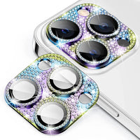 Buy Luxury Bling Diamond Camera Lens Protector for iPhone, Sparkle Glitter Alloy Cover, HD Clear 9H Tempered Glass, Ultra-Strong Suction, Aesthetic Protective Lens Sticker - BLING GLITTER LENS PROTECTOR at Caseles-iPhone 17 Pro Max, Multicolor