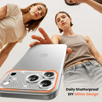 Buy Luxury Bling Diamond Camera Lens Protector for iPhone, Sparkle Glitter Alloy Cover, HD Clear 9H Tempered Glass, Ultra-Strong Suction, Aesthetic Protective Lens Sticker - BLING GLITTER LENS PROTECTOR at Caseles-iPhone 17 Pro Max, Silver