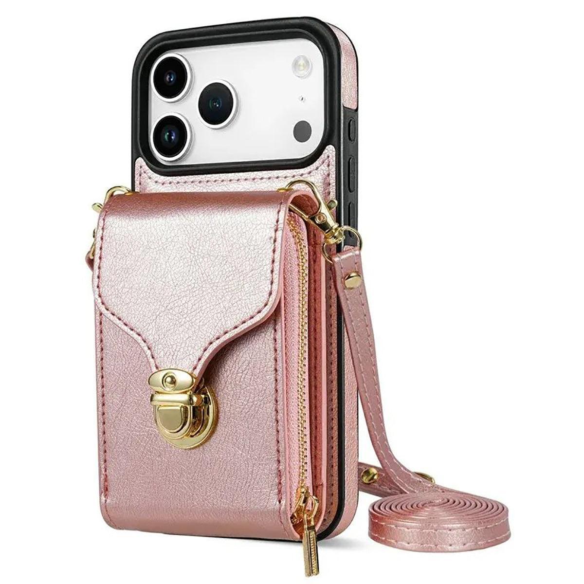 Buy Detachable Lanyard Leather Case Wallet Case Card Slot Shockproof Kickstand Zipper Closure Flip Leather Case for iPhone,Briana at Caseles-iPhone 17 Pro Max, Black