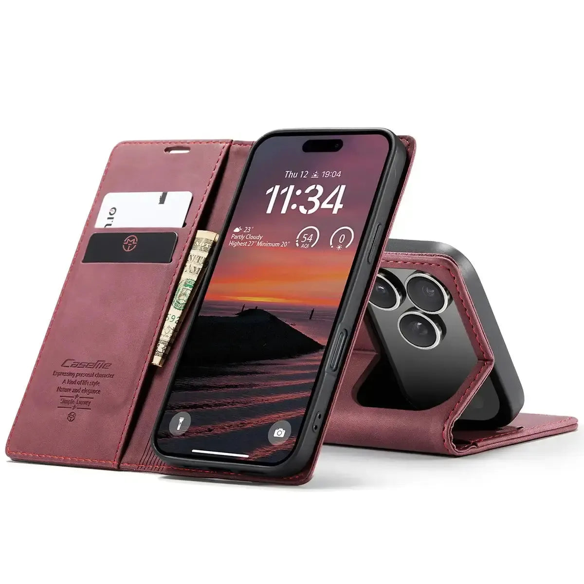 Buy Magnetic Flip Leather Card Wallet Case for iPhone, Kickstand & Drop Protection, BROOKS at Caseles-iPhone 17 Pro Max, BJM-Coffee