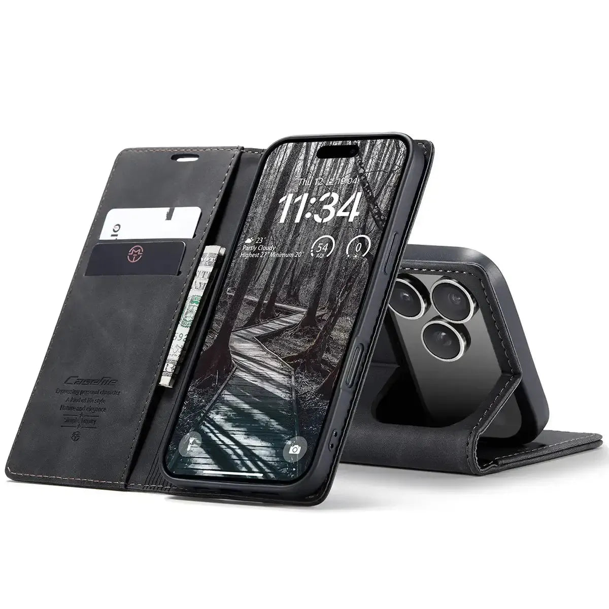 Buy Magnetic Flip Leather Card Wallet Case for iPhone, Kickstand & Drop Protection, BROOKS at Caseles-iPhone 17 Pro Max, BJM-Coffee