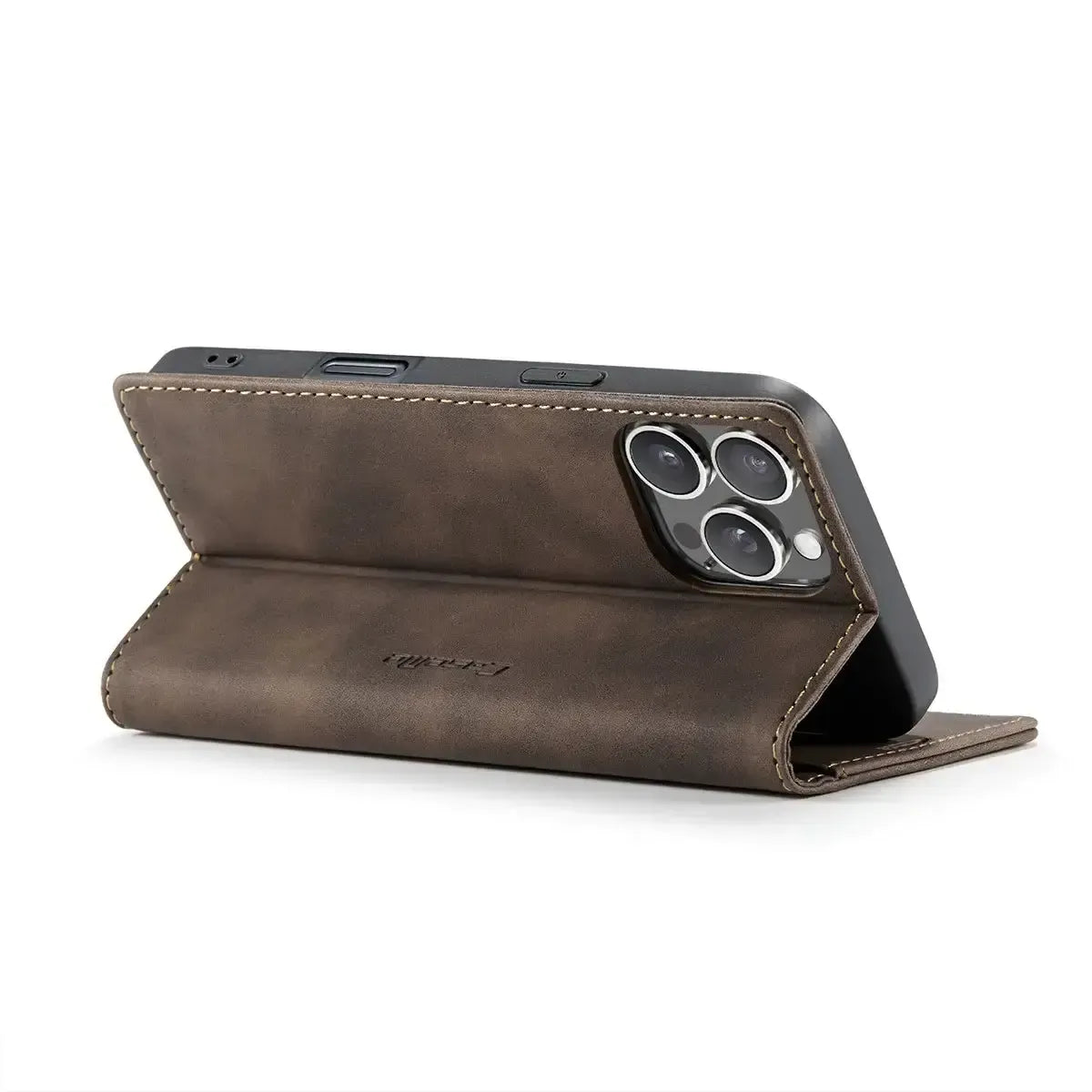 Buy Magnetic Flip Leather Card Wallet Case for iPhone, Kickstand & Drop Protection, BROOKS at Caseles-iPhone 17 Pro Max, BJM-Coffee