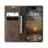Buy Magnetic Flip Leather Card Wallet Case for iPhone, Kickstand & Drop Protection, BROOKS at Caseles-iPhone 17 Pro Max, BJM-Coffee