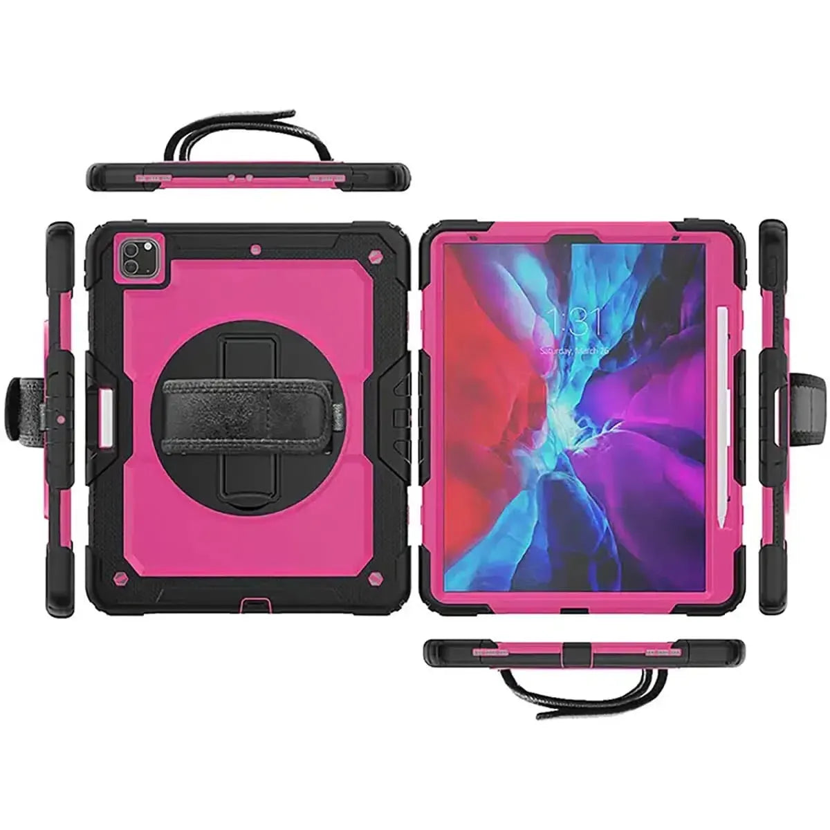 Buy Full Body Case for iPad, with Detachable Strap & Pencil Holder & built in Screen Protector 360 Rotating Hand Strap Stand Drop Proof Cover at Caseles-iPad Air 6 (2024 13 inch), CFBP-Black