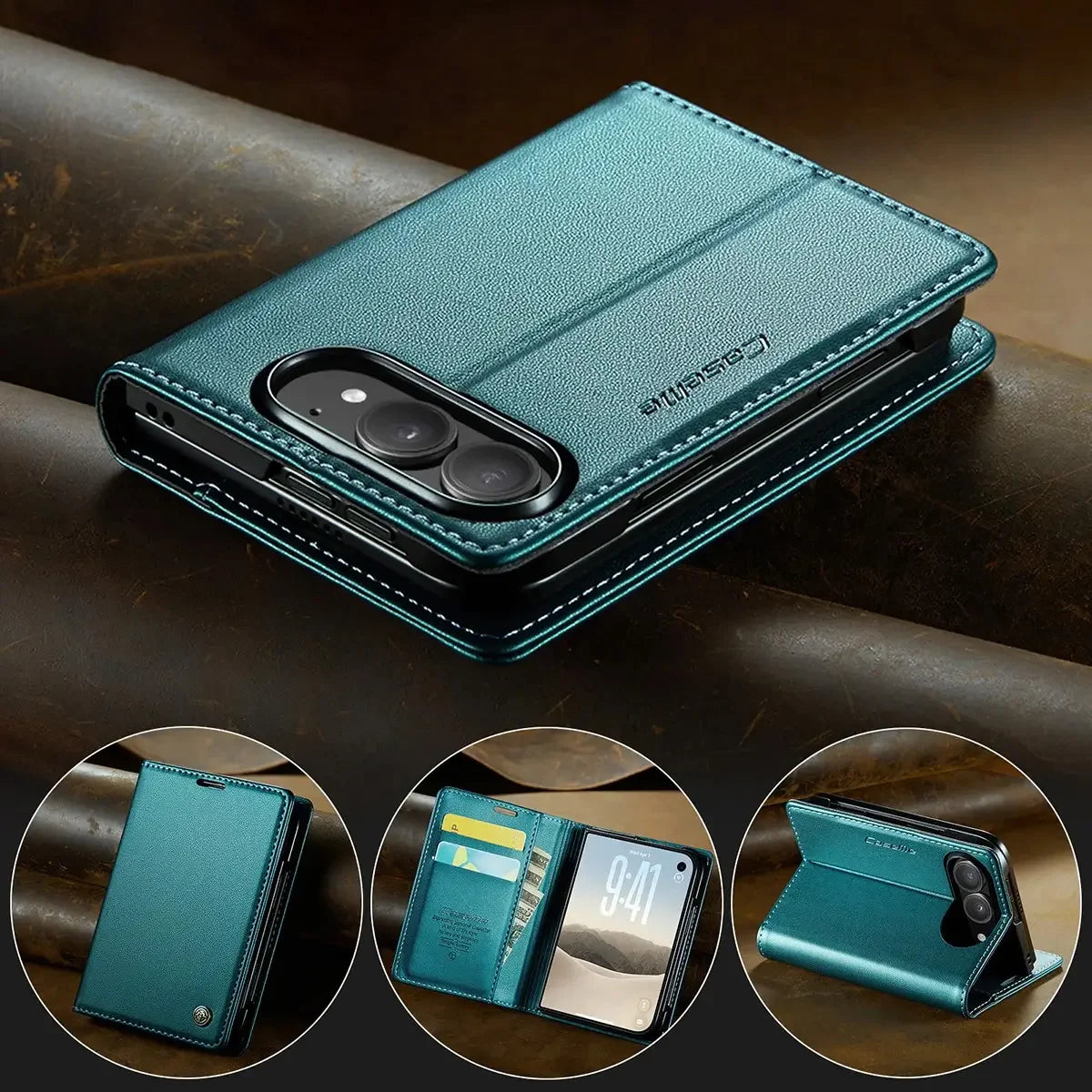 Buy Slim & Lightweight Flip Folio with 2 Card Slots, 1 Cash Slot, RFID Protection, Magnetic Closure & Wireless Charging Support for iPhone Duo - CLEO at Caseles-iPhone Duo, Black
