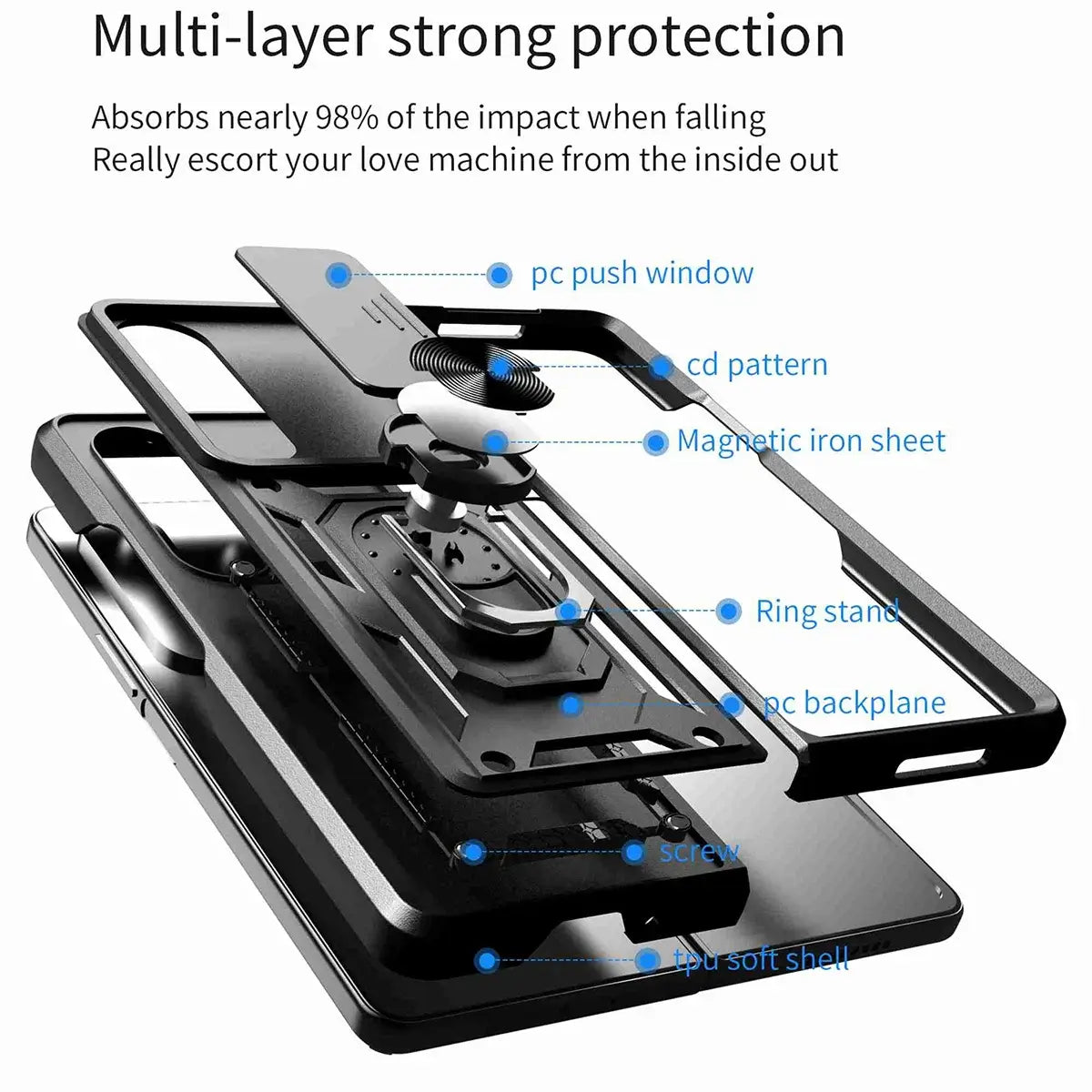 Buy Heavy Duty Case for Galaxy Z Fold, Sliding Camera Lens Cover & Ring Kickstand, Military Grade Shockproof Armor - Cole at Caseles-Samsung Galaxy Z Fold 7, Black