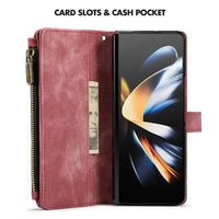 Buy Zipper Flip Folio Wallet Phone Case, Premium Leather Cover with Card Slots Cash Pocket Magnetic Closure and Kickstand,Devy at Caseles-Samsung Galaxy S24 Ultra, Brown