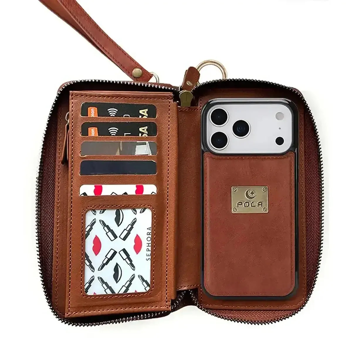 Buy Multi Functional Wallet Phone Case, 14 Card Slots 3 Purse 1 Zipper 1 Wrist Band 1 Metal Buckle, Wrist Strap Clutch Magnetic Detachable,Darell at Caseles-iPhone 17 Pro Max, Darell-Brown