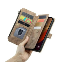 Buy Zipper Flip Folio Wallet Phone Case, Premium Leather Cover with Card Slots Cash Pocket Magnetic Closure and Kickstand,Devy at Caseles-iPhone 17 Pro Max, Khaki