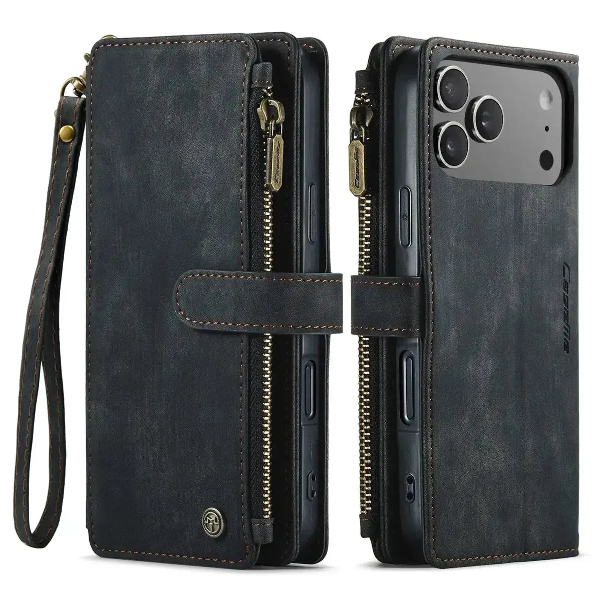 Buy Zipper Flip Folio Wallet Phone Case, Premium Leather Cover with Card Slots Cash Pocket Magnetic Closure and Kickstand,Devy at Caseles-iPhone 17 Pro Max, Khaki