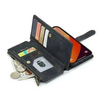 Buy Zipper Flip Folio Wallet Phone Case, Premium Leather Cover with Card Slots Cash Pocket Magnetic Closure and Kickstand,Devy at Caseles-iPhone 17 Pro Max, Khaki