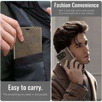 Buy Vintage Frosted Leather Flip Folio with Multiple Card Slots, Cash Pocket, Secure Magnetic Closure & All-Around Protection for iPhone Duo - DUNE at Caseles-iPhone Duo, Black