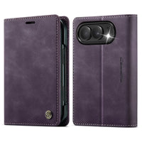 Buy Vintage Frosted Leather Flip Folio with Multiple Card Slots, Cash Pocket, Secure Magnetic Closure & All-Around Protection for iPhone Duo - DUNE at Caseles-iPhone Duo, Black
