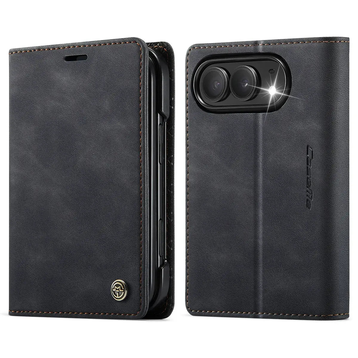 Buy Vintage Frosted Leather Flip Folio with Multiple Card Slots, Cash Pocket, Secure Magnetic Closure & All-Around Protection for iPhone Duo - DUNE at Caseles-iPhone Duo, Black