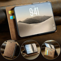 Buy Vintage Frosted Leather Flip Folio with Multiple Card Slots, Cash Pocket, Secure Magnetic Closure & All-Around Protection for iPhone Duo - DUNE at Caseles-iPhone Duo, Black
