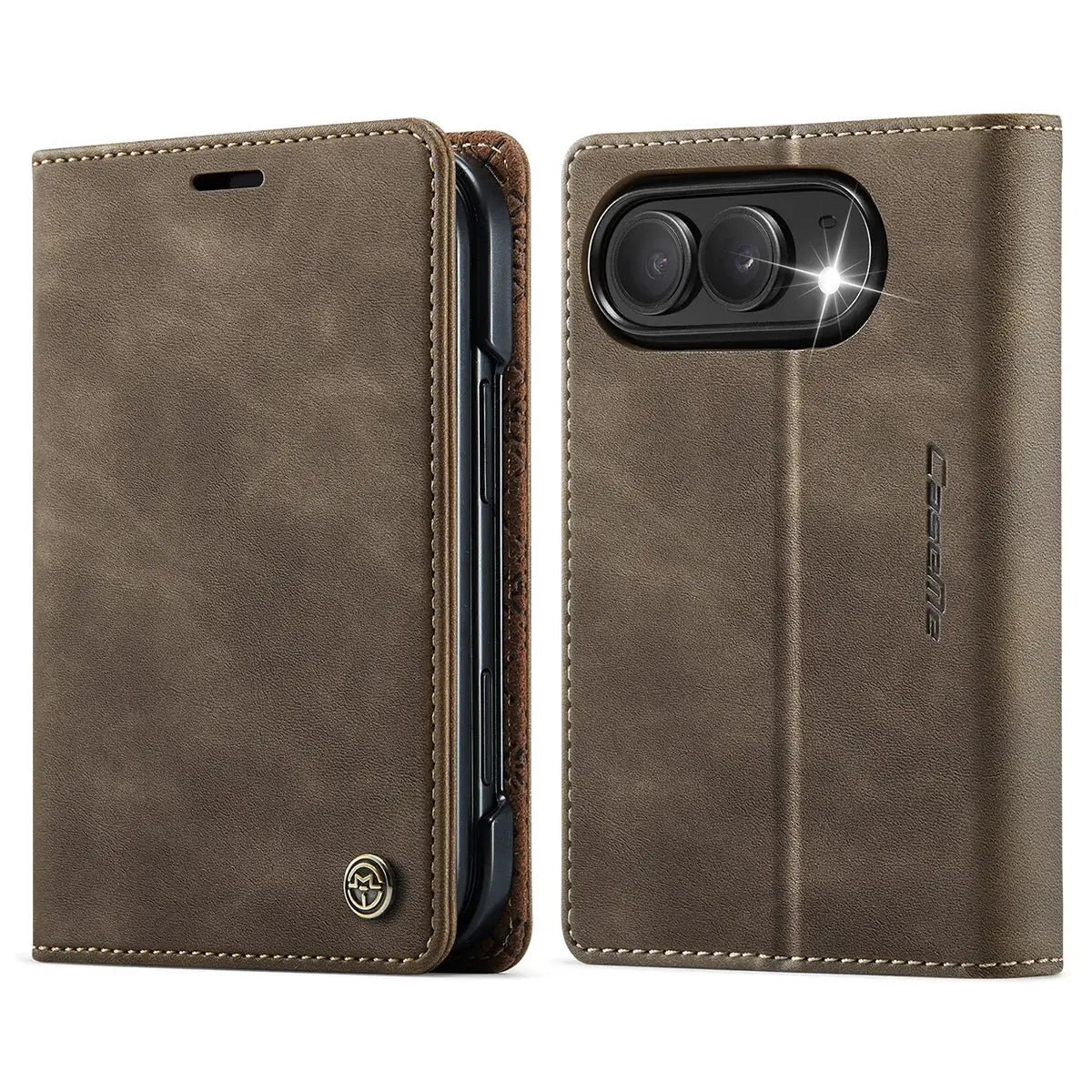 Buy Vintage Frosted Leather Flip Folio with Multiple Card Slots, Cash Pocket, Secure Magnetic Closure & All-Around Protection for iPhone Duo - DUNE at Caseles-iPhone Duo, Black