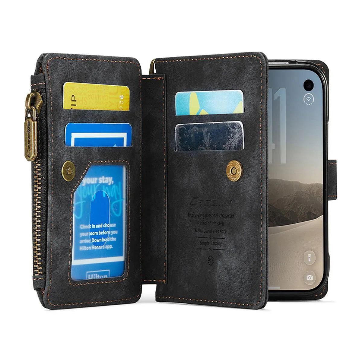 Buy Multifunctional Leather Wallet Case with Detachable Wristlet & Wireless Charging for iPhone Duo - Duran at Caseles-iPhone Duo, Khaki