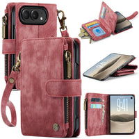 Buy Multifunctional Leather Wallet Case with Detachable Wristlet & Wireless Charging for iPhone Duo - Duran at Caseles-iPhone Duo, Red