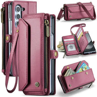 Buy Zipper Wallet Phone Case, RFID Blocking, Leather, Card Slots, for Samsung Galaxy at Caseles-Samsung Galaxy Z Fold 7, Aurora-Red