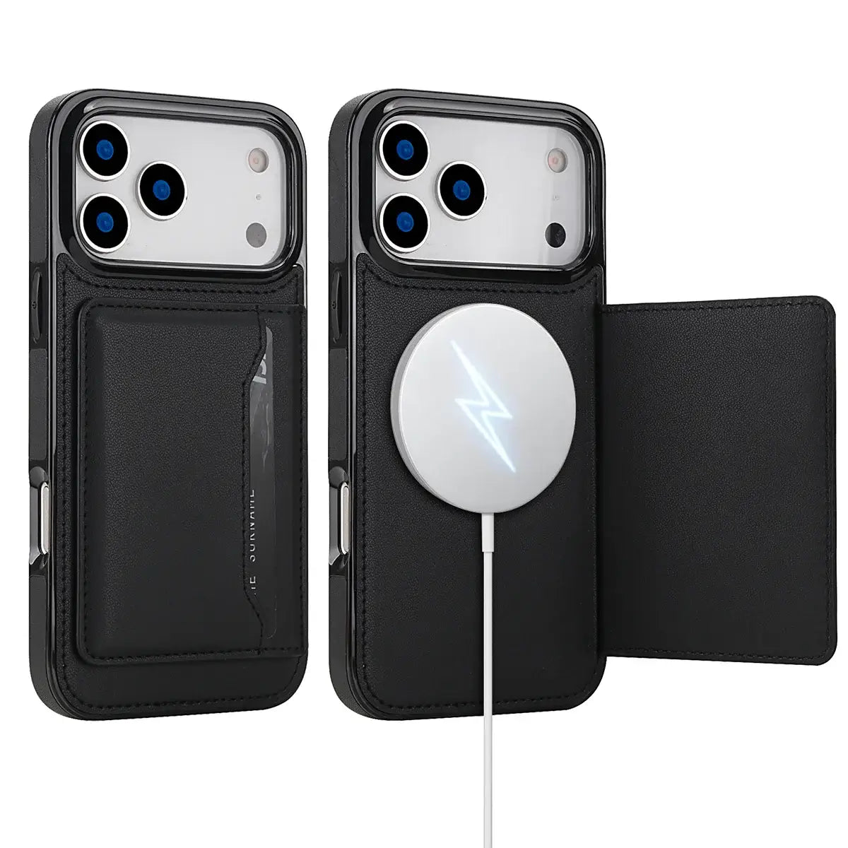 Buy Shockproof Protective Case with Card Holder, Magnetic Charging Compatibility & Hands-Free Viewing Stand - HALE at Caseles-iPhone 17 Pro Max, Black