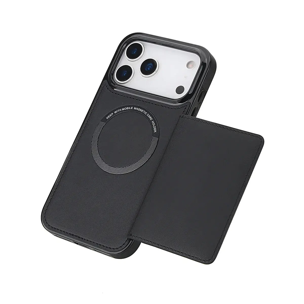Buy Shockproof Protective Case with Card Holder, Magnetic Charging Compatibility & Hands-Free Viewing Stand - HALE at Caseles-iPhone 17 Pro Max, Black