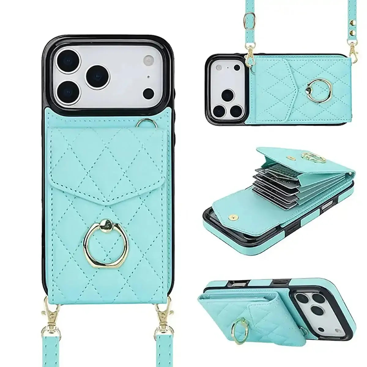Buy Crossbody Wallet Phone Case, 360 Rotation Ring Holder, Card Slots & Detachable Wrist Strap, RFID Blocking, Kickstand, Shockproof Cover,Harley at Caseles-iPhone 17 Pro Max, Harley-Blue