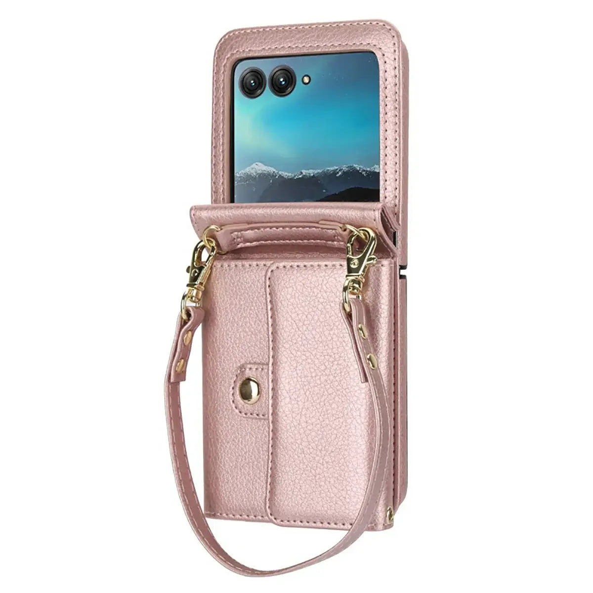 Buy Samsung Galaxy Z Flip Crossbody Wallet Case, RFID Blocking Leather Cover with Detachable Strap & Card Slots - IRIS at Caseles-Samsung Galaxy Z Flip 7, Black