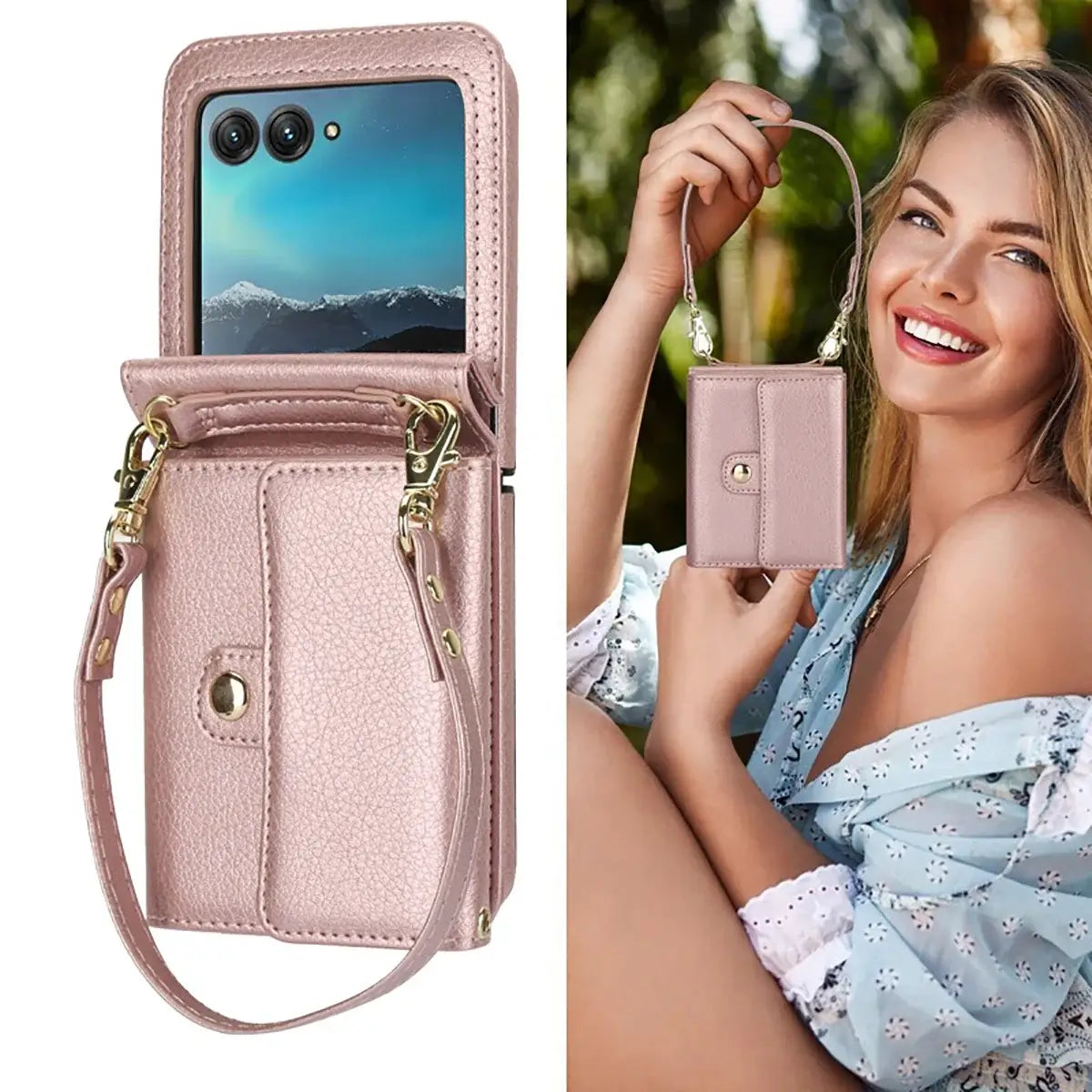 Buy Samsung Galaxy Z Flip Crossbody Wallet Case, RFID Blocking Leather Cover with Detachable Strap & Card Slots - IRIS at Caseles-Samsung Galaxy Z Flip 7, Black