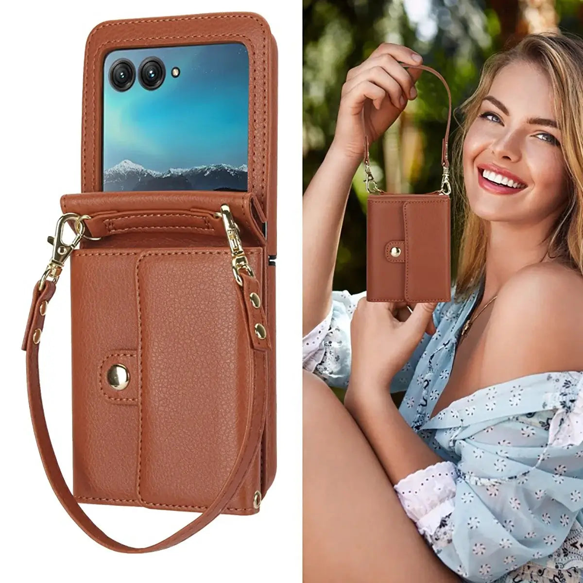 Buy Samsung Galaxy Z Flip Crossbody Wallet Case, RFID Blocking Leather Cover with Detachable Strap & Card Slots - IRIS at Caseles-Samsung Galaxy Z Flip 7, Black