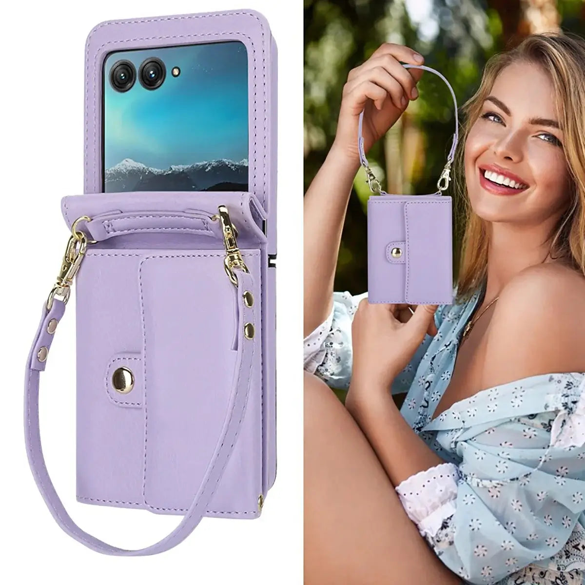 Buy Samsung Galaxy Z Flip Crossbody Wallet Case, RFID Blocking Leather Cover with Detachable Strap & Card Slots - IRIS at Caseles-Samsung Galaxy Z Flip 7, Black