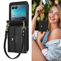 Buy Samsung Galaxy Z Flip Crossbody Wallet Case, RFID Blocking Leather Cover with Detachable Strap & Card Slots - IRIS at Caseles-Samsung Galaxy Z Flip 7, Black