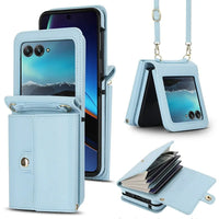 Buy Samsung Galaxy Z Flip Crossbody Wallet Case, RFID Blocking Leather Cover with Detachable Strap & Card Slots - IRIS at Caseles-Samsung Galaxy Z Flip 7, Light Blue